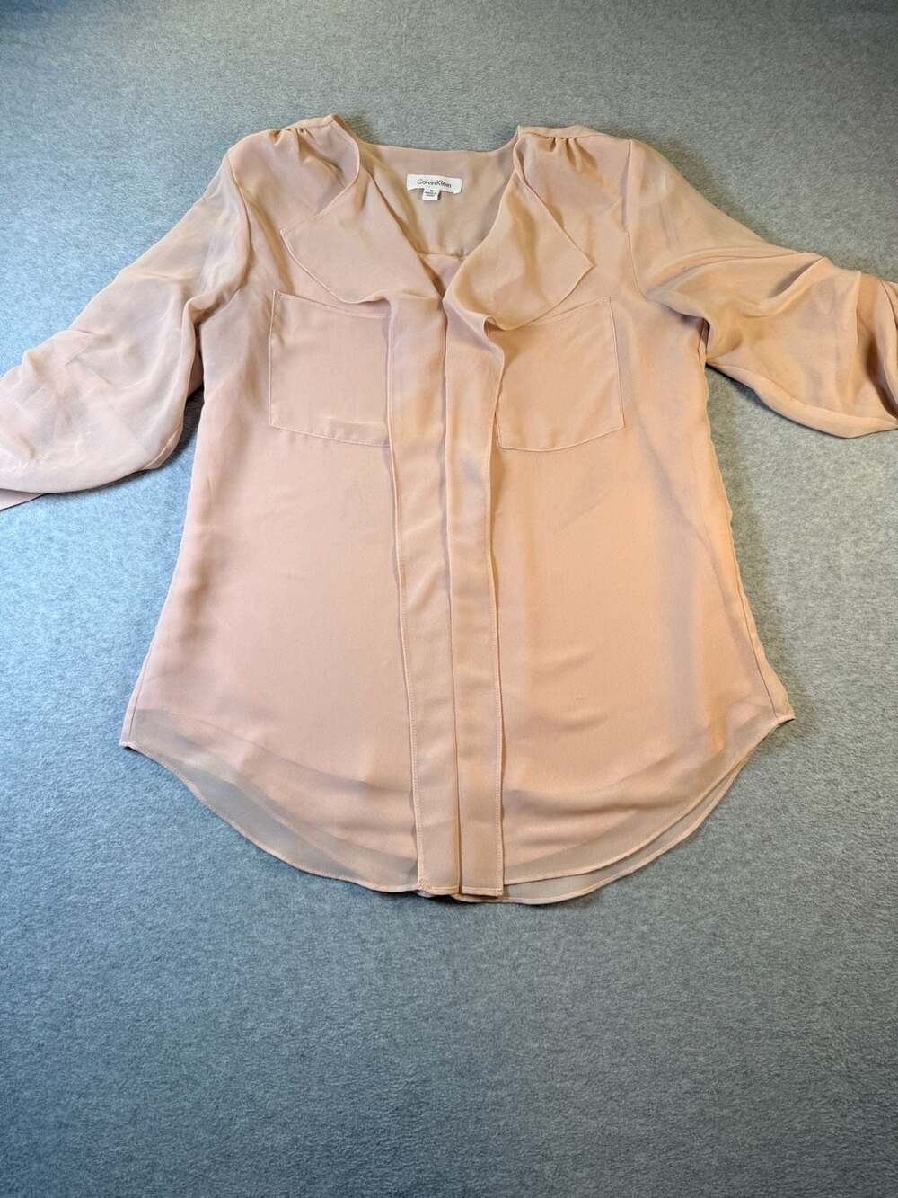 Calvin Klein Peach Chiffon Long Sleeve Blouse Size M